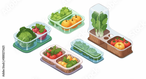 Fresh Vegetables in Clear Plastic Packaging for Retail Display.