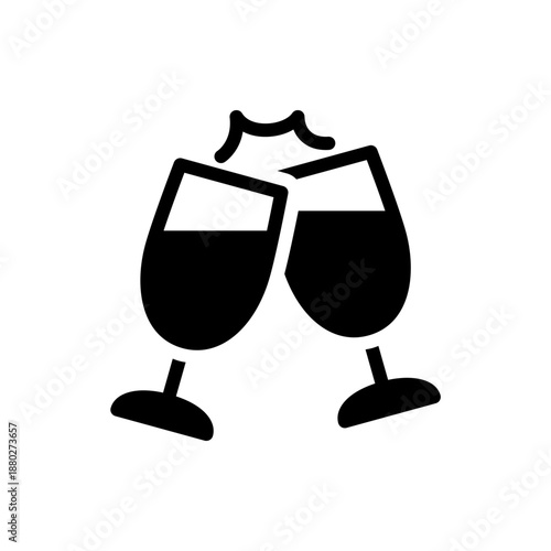 A minimalist vector graphic of two wine glasses clinking together in a celebratory toast