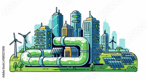 Sustainable city infrastructure with green energy solutions.