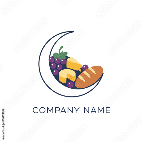 Crescent Moon with Grapes Cheese and Bread.