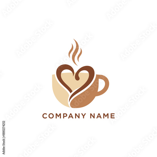 Heart Shaped Coffee Cup Logo Design.