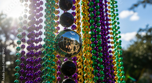 Wallpaper Mural Sunny outdoor Mardi Gras beads on light post in sunshine blowing in wind Torontodigital.ca