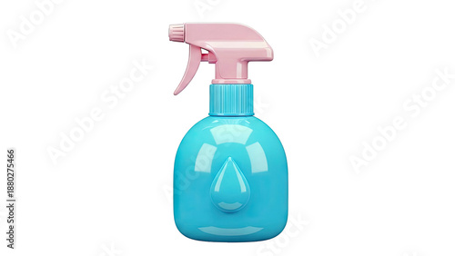 Blue and pink spray bottle with a water drop design