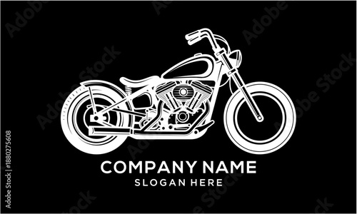 Classic Chopper Motorcycle Outline on Black Background.