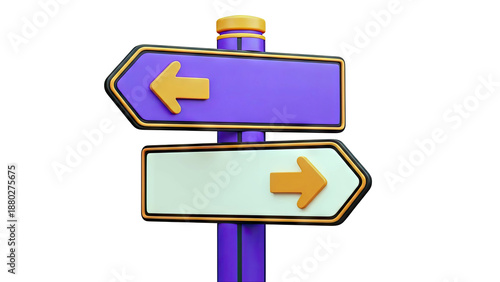 3D Signpost with Purple and Beige Directional Arrows