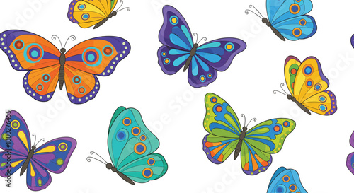 Bright colorful butterfly collection set decorative flying insects flat vector illustration isolated on white background