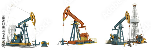 Tableau sur toile Oil Pumpjack & Drilling Rig Set – Petroleum Extraction, Energy Industry Equipmen