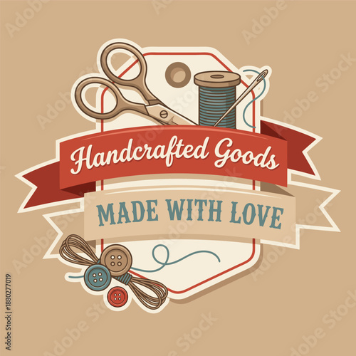 Handcrafted Goods Made With Love Sewing Emblem.
