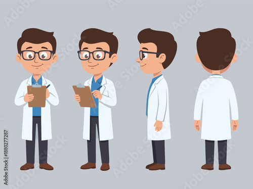 Male Doctor Character Set in Different Poses.