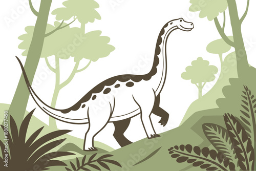 Friendly Brachiosaurus Dinosaur Walking Through a Lush Prehistoric Forest