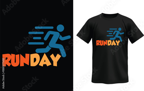 Run Day: dynamic design on black T-shirt, promoting the enthusiasm and spirit of running. 