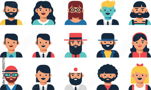 Diverse people avatar collection set male and female characters flat cartoon vector illustration isolated on white background