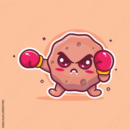 angry meatball character mascot playing boxing sport isolated cartoon
