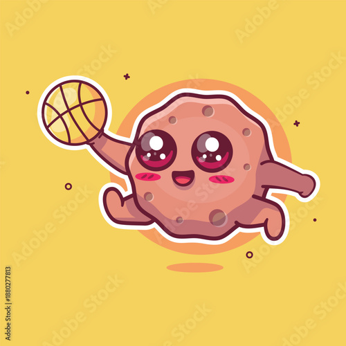 happy meatball character mascot playing basketball isolated cartoon