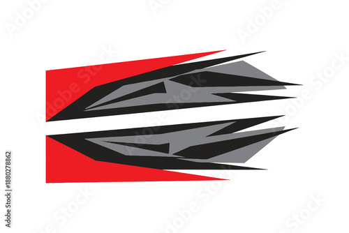 Abstract red and black graphic design element with dynamic shapes.
