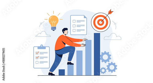 Business strategy concept with man aiming for success and bullseye