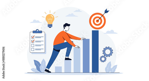 Businessman analyzing growth chart to reach business target goal