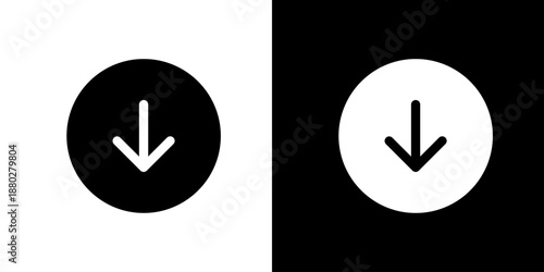 丸に下矢印・ダウンのシンプルアイコン（ベクター）