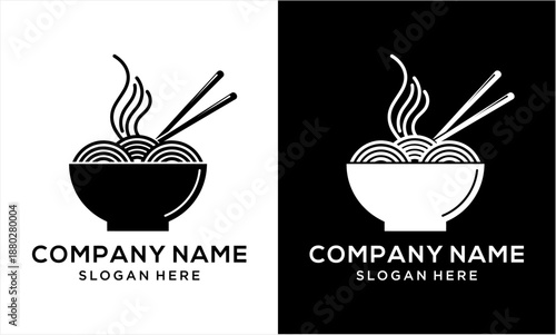 Minimalist Noodle Bowl Logo Design with Chopsticks and Steam.