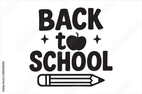 back to school text with apple and pencil