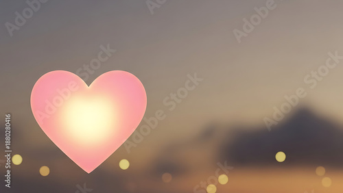A heart glows with love on a valentine evening sky with clouds and lights.