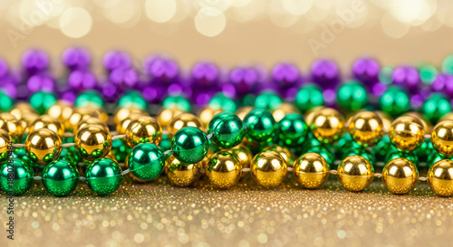 Wallpaper Mural Mardi Gras background with sparkling green, purple, and gold beads, Glittering festive Mardi Gra background. Torontodigital.ca