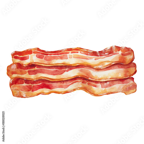 three bacon strips transparent background watercolor illustration