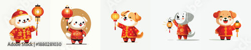 vector dog characters dressed in Chinese New Year