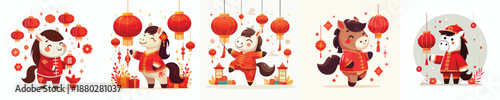 vector horse characters dressed in Chinese New Year