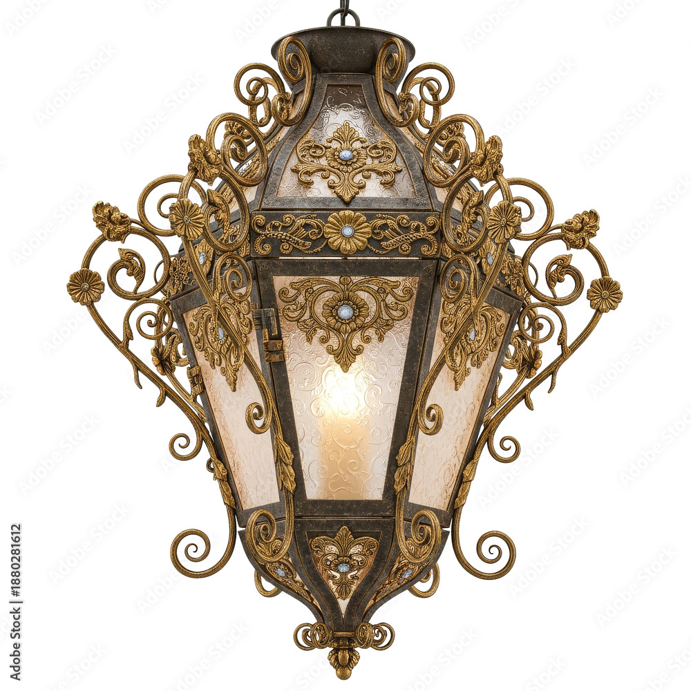 Naklejka premium ornate gold arabesque lantern with intricate filigree design