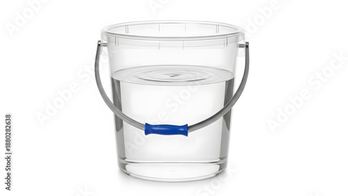 Transparent plastic bucket filled with clean, refreshing water, ideal for household chores and various utility tasks