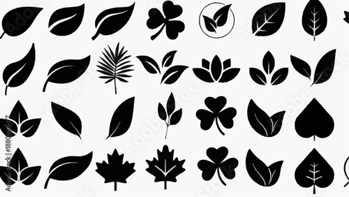 Black Leaf Silhouette Icon Grid