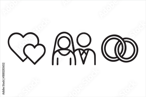 a simple line drawing of a couple and wedding symbols