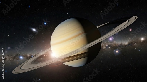 Saturn planet with stunning ring system in deep space