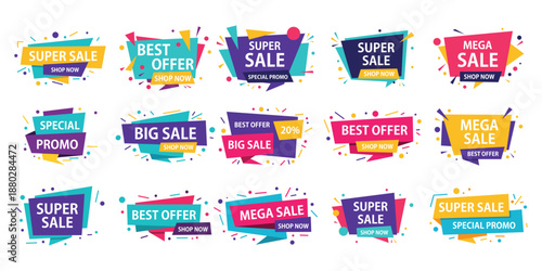 Set of sale tags design. Super sale, Mega sale, Best offer tags design.