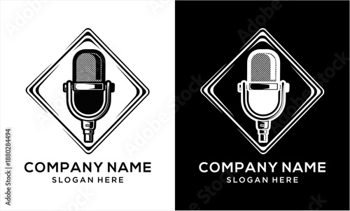 Vintage Microphone Logo Design for Audio and Broadcasting Company.