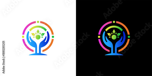 Vector illustration of a colorful air balloon icon designed as a green eco light bulb symbol to represent a creative business idea and sustainable nature energy concept