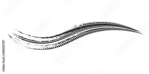 Tire track. Car, bike, motorcycle tyre mark with grunge effect isolated on white background.