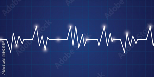 Medical heart rate waveform on blue grid background, representing healthcare monitoring, pulse rate and cardiology technology.