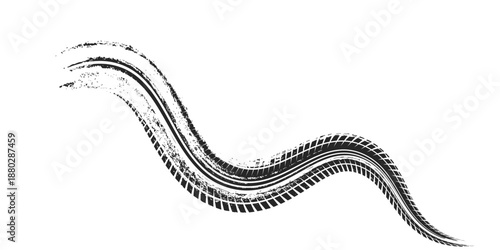 Tire track. Car, bike, motorcycle tyre mark with grunge effect isolated on white background.