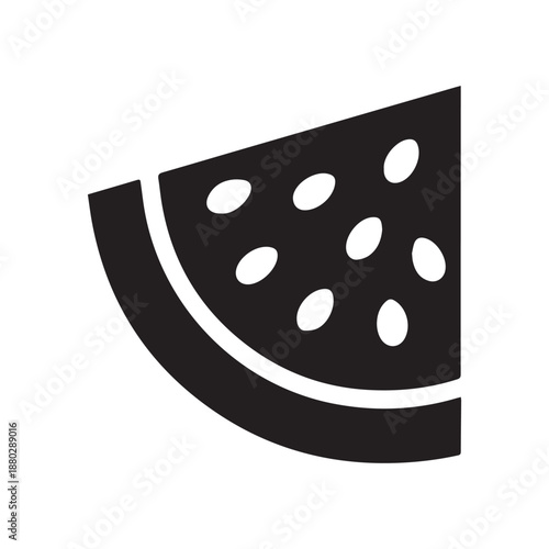 Minimalist black silhouette of a watermelon slice with seeds on single icon 