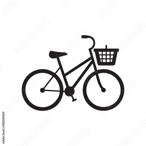 Minimal bicycle with basket silhouette eco travel and sustainable lifestyle concept with white background