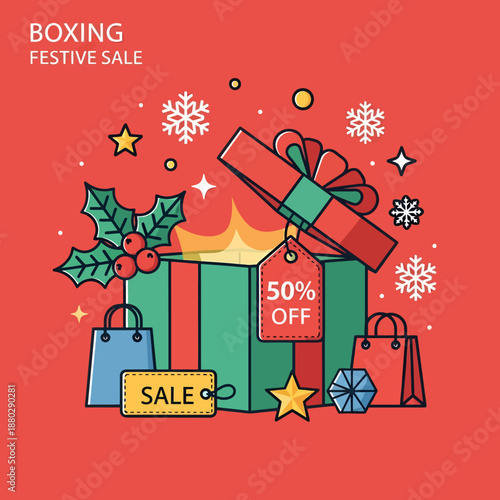 Colorful Christmas Gift Boxes with Shopping Bags.