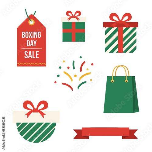 Collection of Christmas Gift Boxes and Shopping Bag.