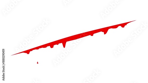 Cut wound with blood flowing. A dramatic red sword cut tears through the surface as blood begins to seep and drip, conveying themes of battle, danger, trauma, and intense confrontation.