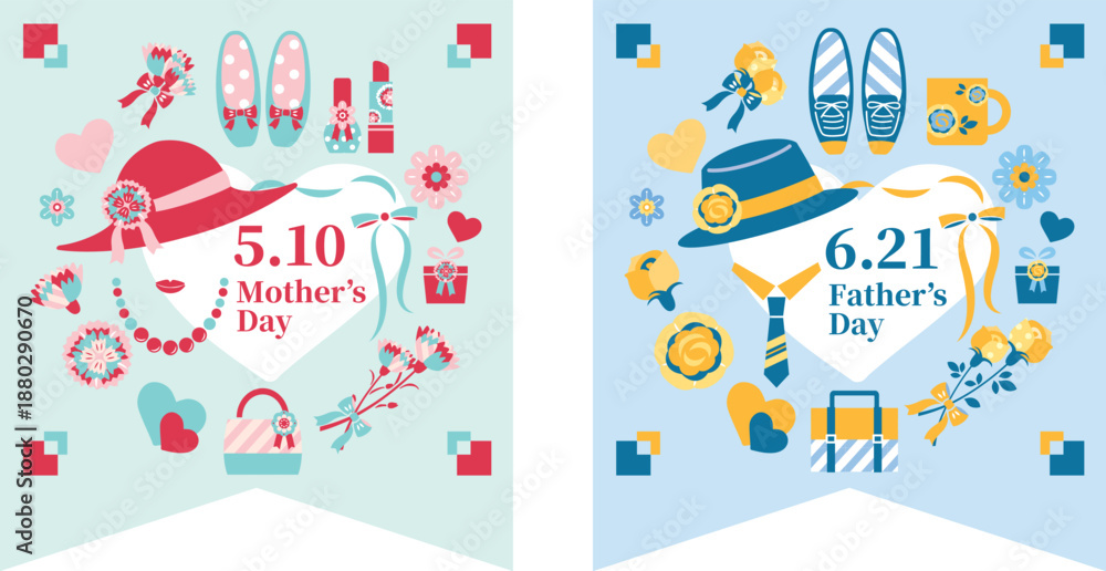 Obraz premium 【2026年】母の日・父の日 イラストセット フラッグ