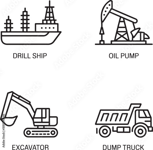 Industrial Heavy Machinery Equipment Icons Set