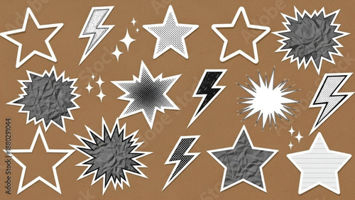graphic elements dynamic stars, powerful lightning bolts, and explosive bursts for impactful design projects