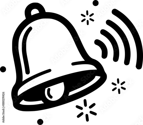 Simple hand-drawn bell icon ringing with sound waves and notification alerts
