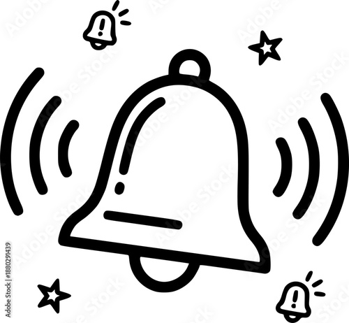 Simple hand-drawn bell icon ringing with sound waves and notification alerts
